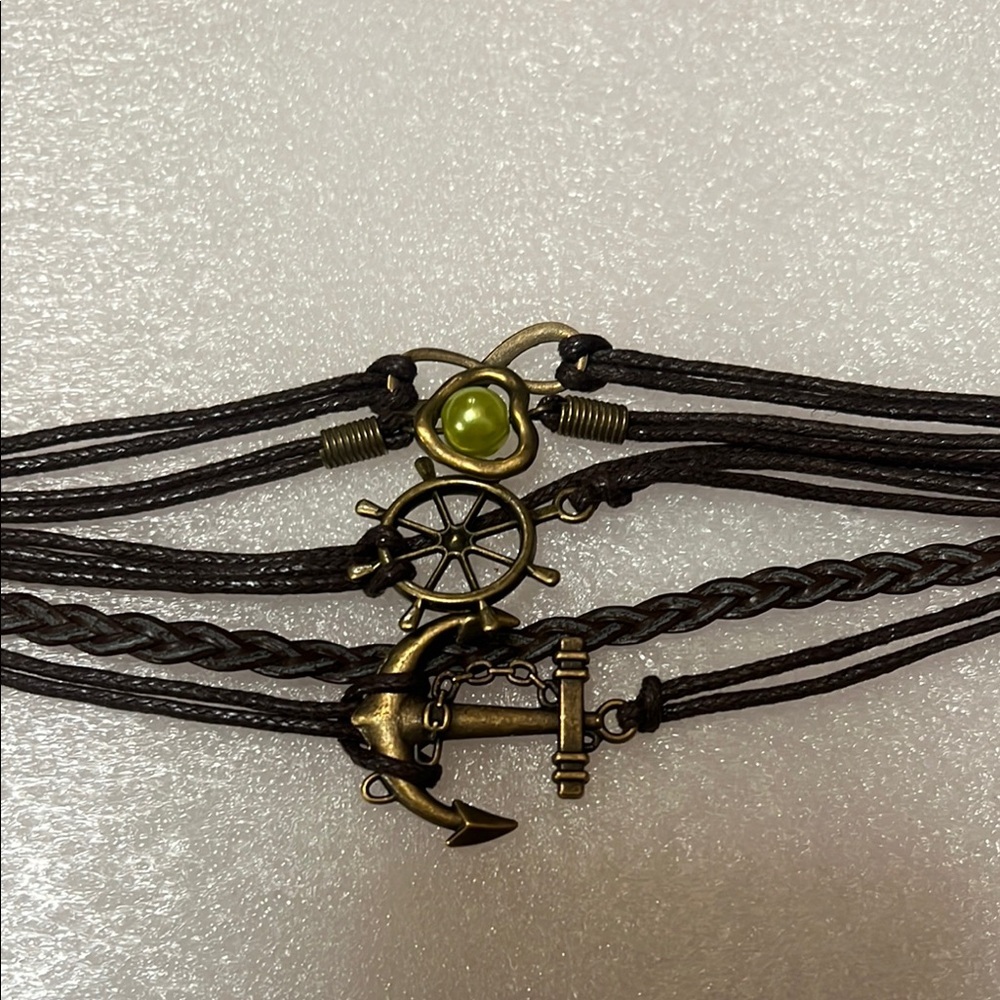 Nautical Charm Bracelet with Green Bead